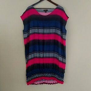 Jenny T Color Block Pink, Blue, Grey Sheer Tunic Size 1X